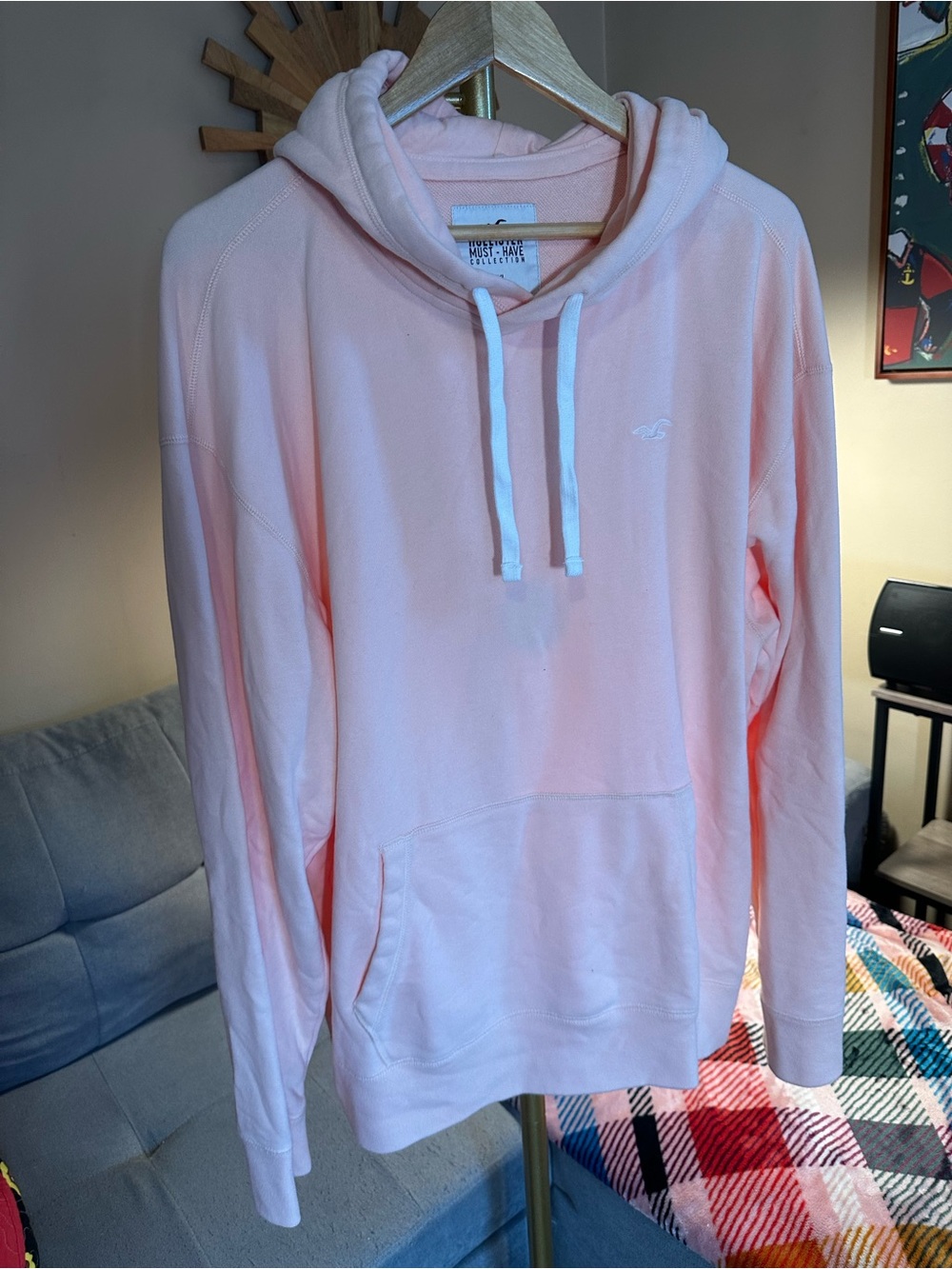 Hollister Light Coral Pullover Hoodie Vintage Style Logo